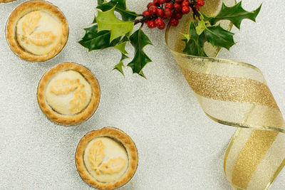 High angle view of breakfast on table