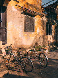 Bicycles parked on street