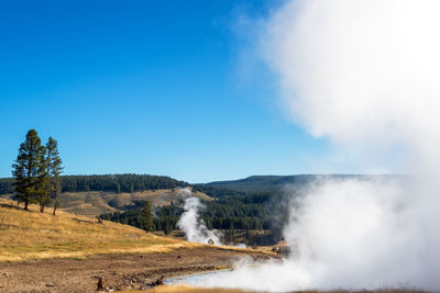 View of hot spring against blue sky