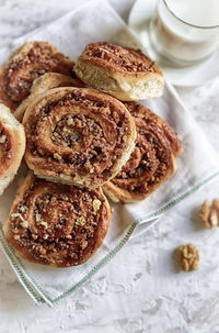 High angle view of breakfast on table
