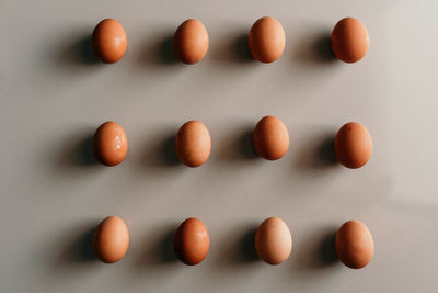 Directly above shot of eggs on white background