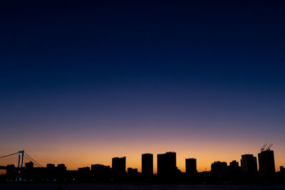 Silhouette buildings against clear sky during sunset