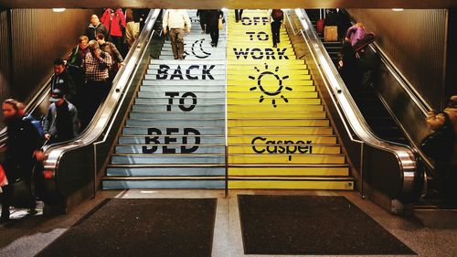 People at stairway and escalator