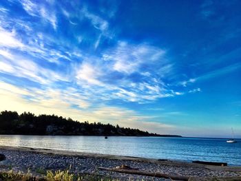 Scenic view of sea against blue sky