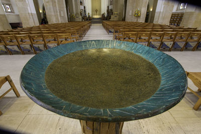 High angle view of empty seats in building