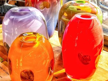 Close-up of drink in glass jar on table