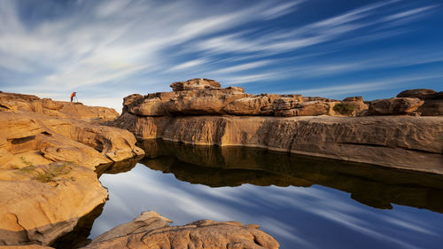 Landscape view sampanbok ubon ratchathani grand canyon in thailand and small photographer