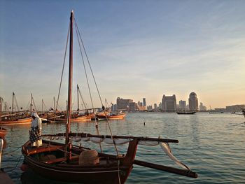 Boats moored in sea