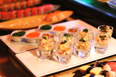High angle view of sushi in plate on table
