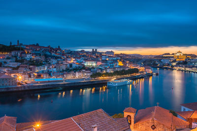 Early morning view from the douro river and porto, portugal.