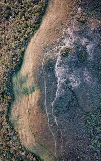 High angle view of water flowing through rocks