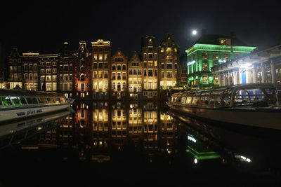 Illuminated buildings in city at night