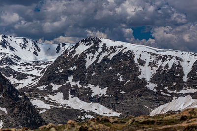 Scenic view of snowcapped mountains against sky