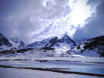 Scenic view of snowcapped mountains against sky