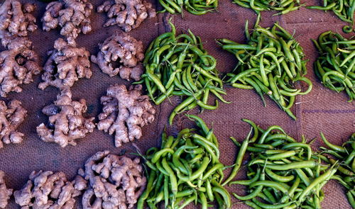 High angle view of vegetables in market