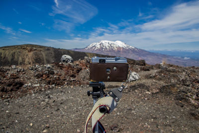 Analog camera agains volcano