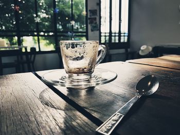 Close-up of coffee cup on table