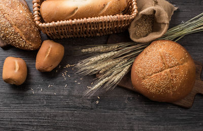 High angle view of wheat on table