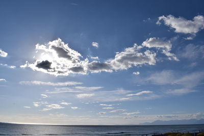 Scenic view of calm sea against cloudy sky