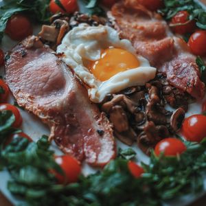 Close-up of meat with fried egg