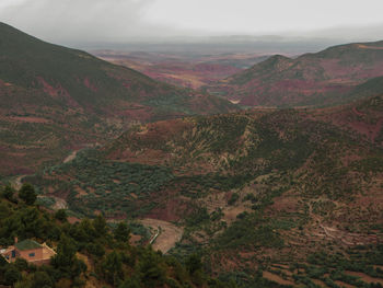 High angle view of landscape against sky at atlas mountains