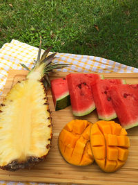 High angle view of fruits on table