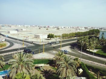 High angle view of road against clear sky