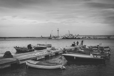 View of fishing boats in sea