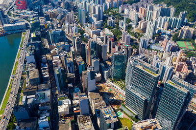 Aerial view of modern buildings in city