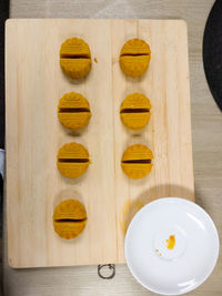 High angle view of food on table