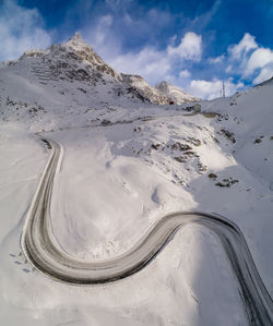 Aerial view of snowcapped mountains against sky