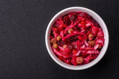 High angle view of food in bowl on table