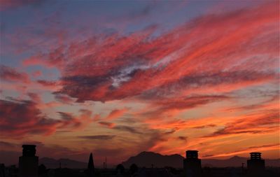 Low angle view of silhouette buildings against sky during sunset