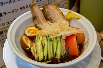 Close-up of pasta in bowl on table