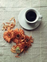 High angle view of coffee on table