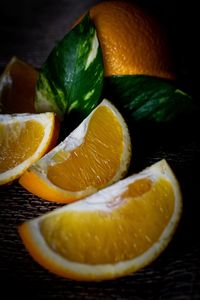 Close-up of fruits in plate on table