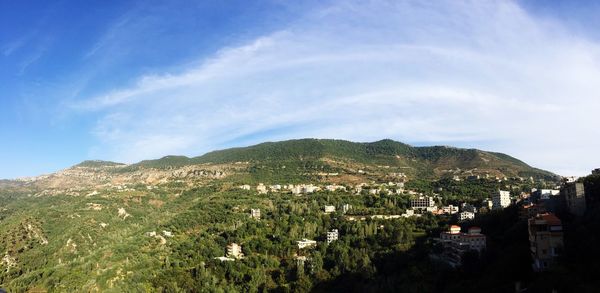 Scenic view of mountains against cloudy sky