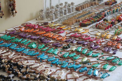 Close-up of multi colored bracelets for sale in store