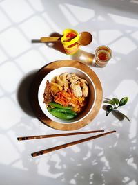 High angle view of food in bowl on table