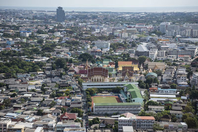 High angle view of buildings in city