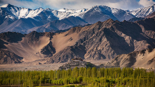 Scenic view of snowcapped mountains against sky