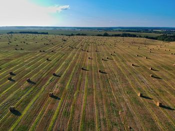 High angle view of field against sky