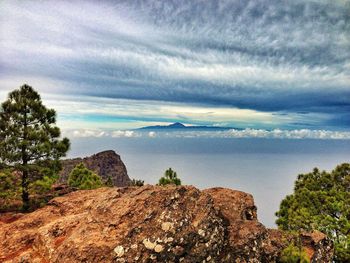 Scenic view of sea against cloudy sky