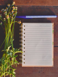 High angle view of open book on table