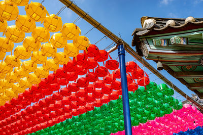 Low angle view of red lanterns