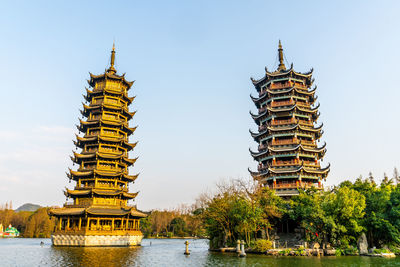 Sun and moon twin towers in guilin, guangxi province, china