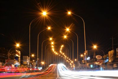 Light trails on road at night