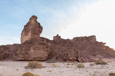 Low angle view of rock formations against sky