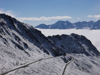 Scenic view of snowcapped mountains against sky