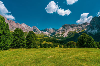 Panoramic view of the dolomites, italy. seceda pasture.